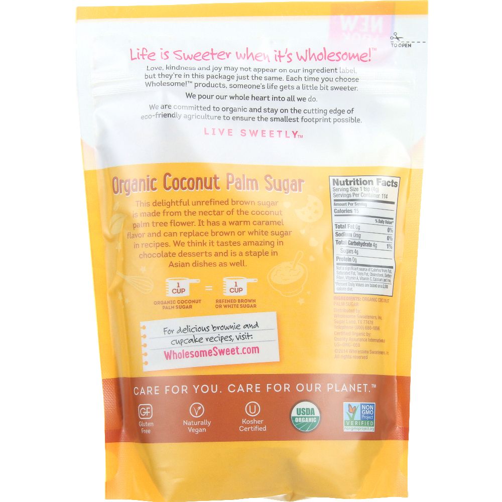 WHOLESOME SWEETENERS: Organic Coconut Palm Sugar, 16 oz - Baking Redefined