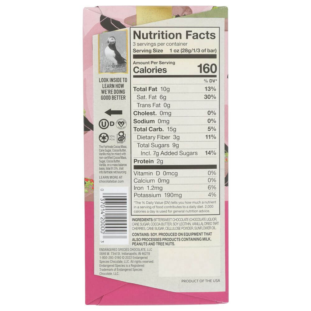 ENDANGERED SPECIES: Vibrant Cherries Dark Chocolate, 3 oz - Baking Redefined