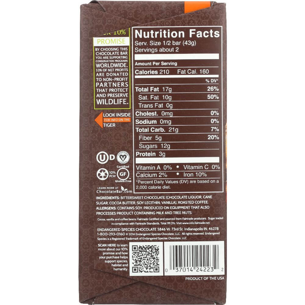 ENDANGERED SPECIES: Natural Dark Chocolate Bar with Espresso Beans, 3 oz - Baking Redefined