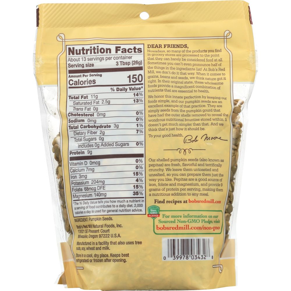 BOBS RED MILL: Premium Shelled Pumpkin Seeds, 12 oz - Baking Redefined