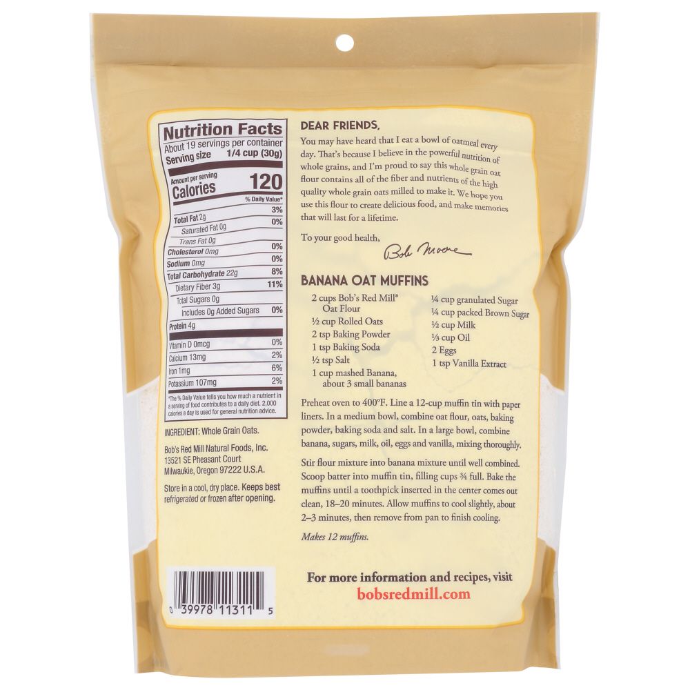 BOBS RED MILL: Flour Oat, 20 oz