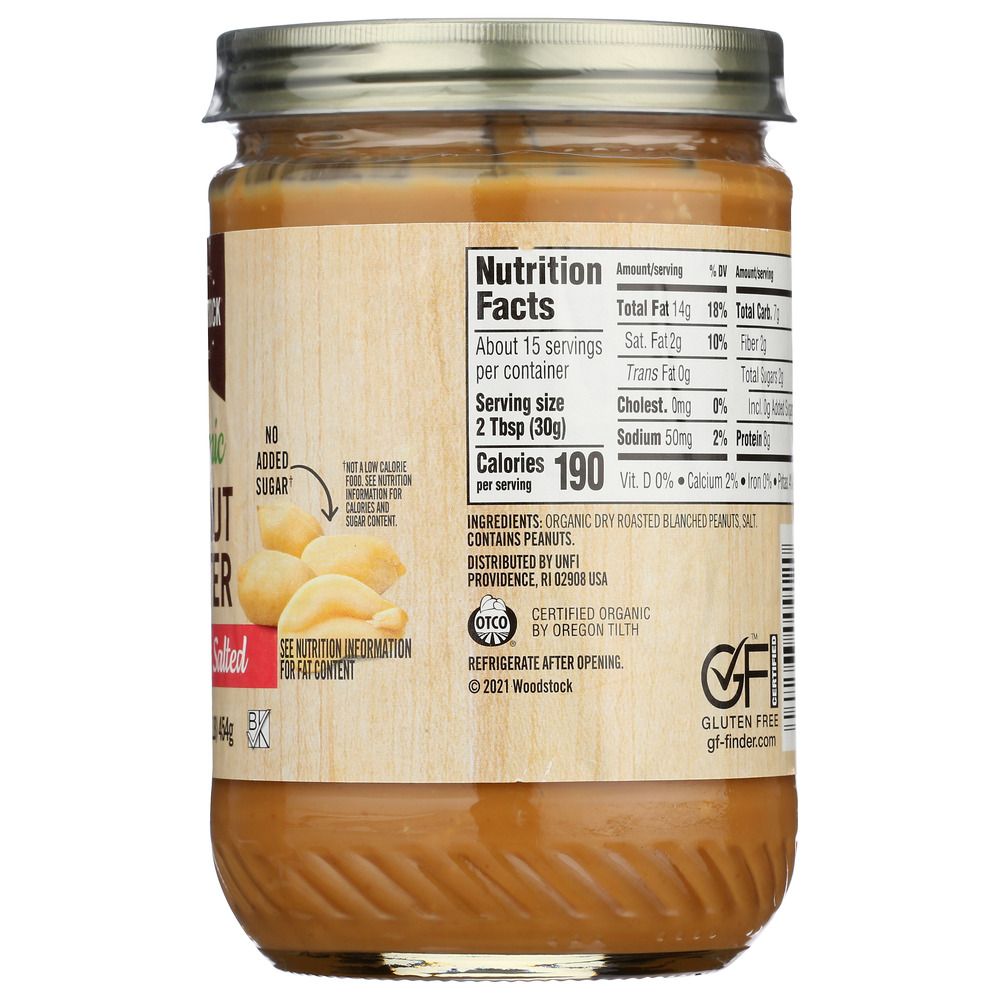 WOODSTOCK: Peanut Butter Crunchy Salted Organic, 16 oz - Baking Redefined