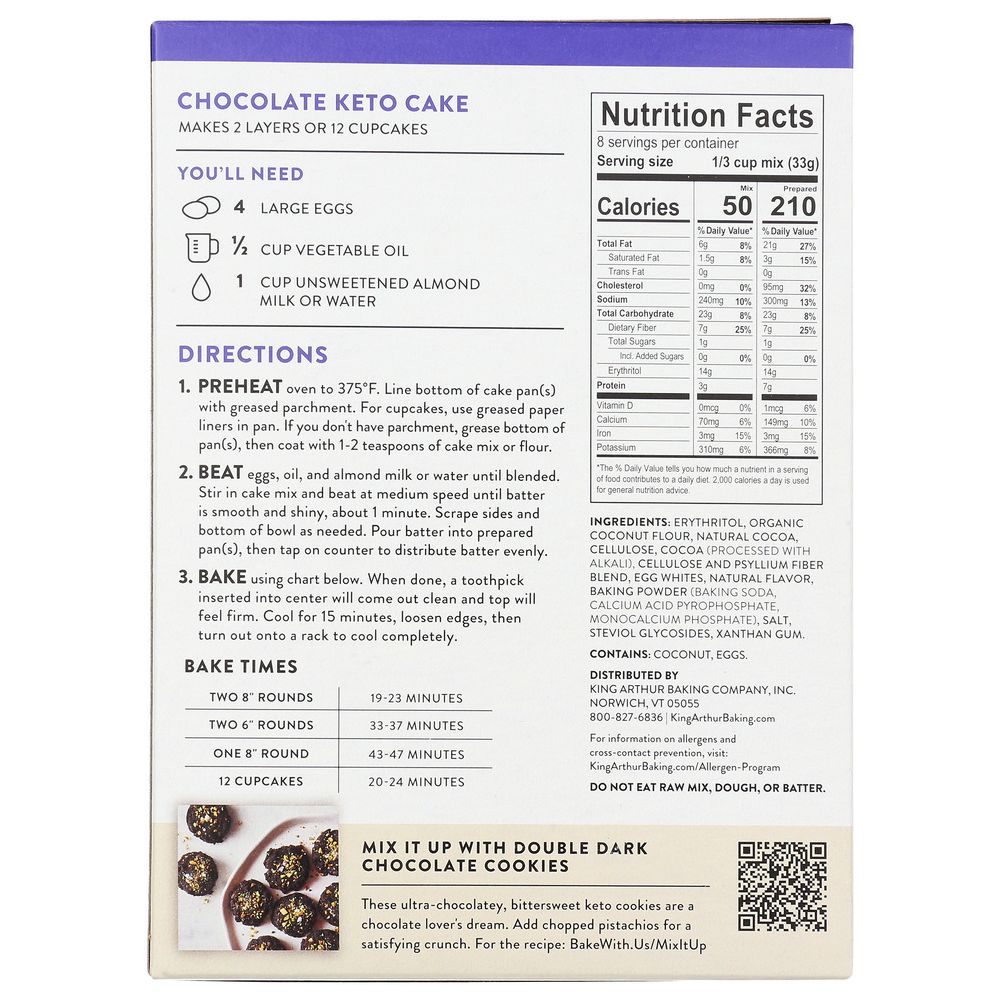 KING ARTHUR: Chocolate Keto Cake Mix, 9.25 oz - Baking Redefined