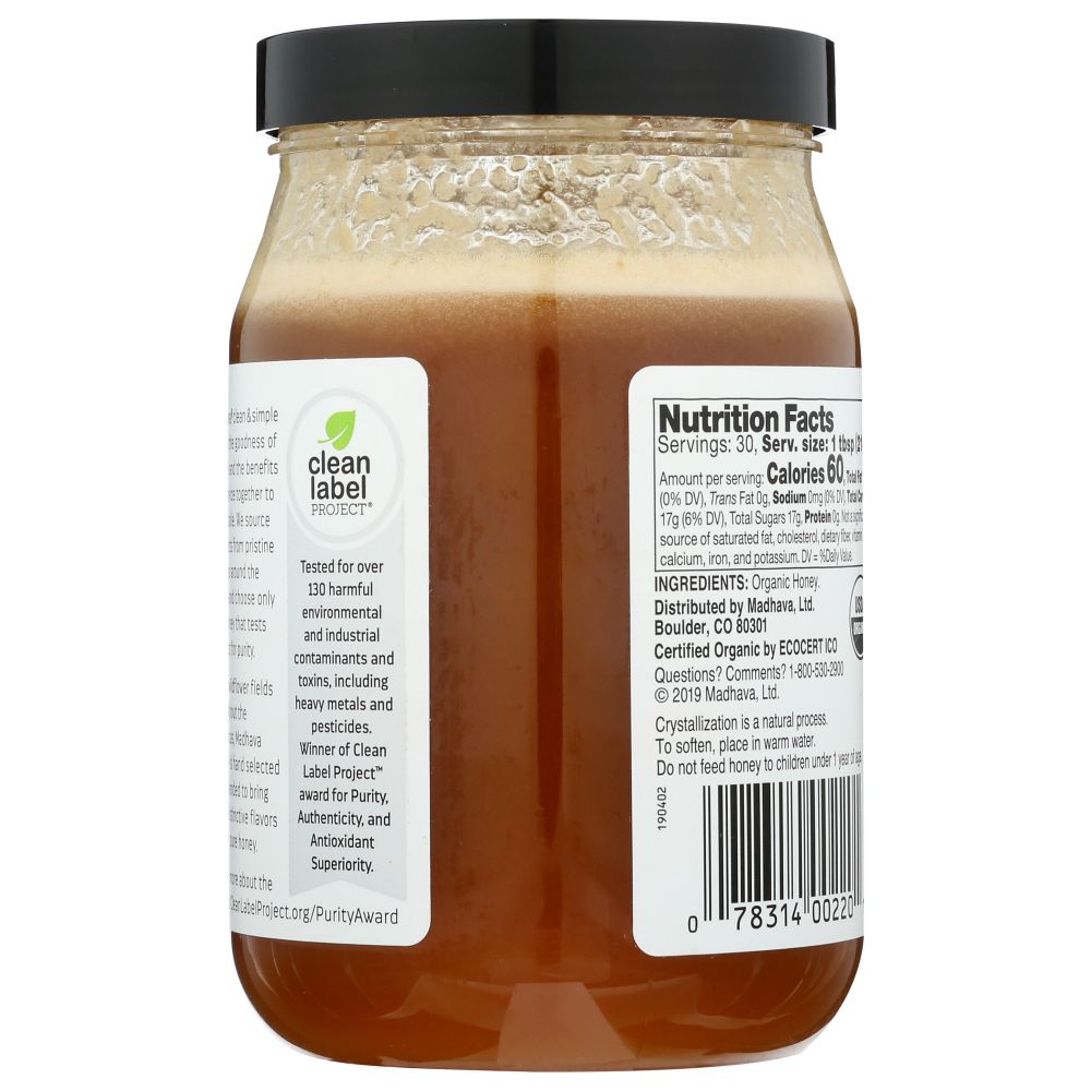 MADHAVA: Organic Very Raw Honey, 22 oz - Baking Redefined