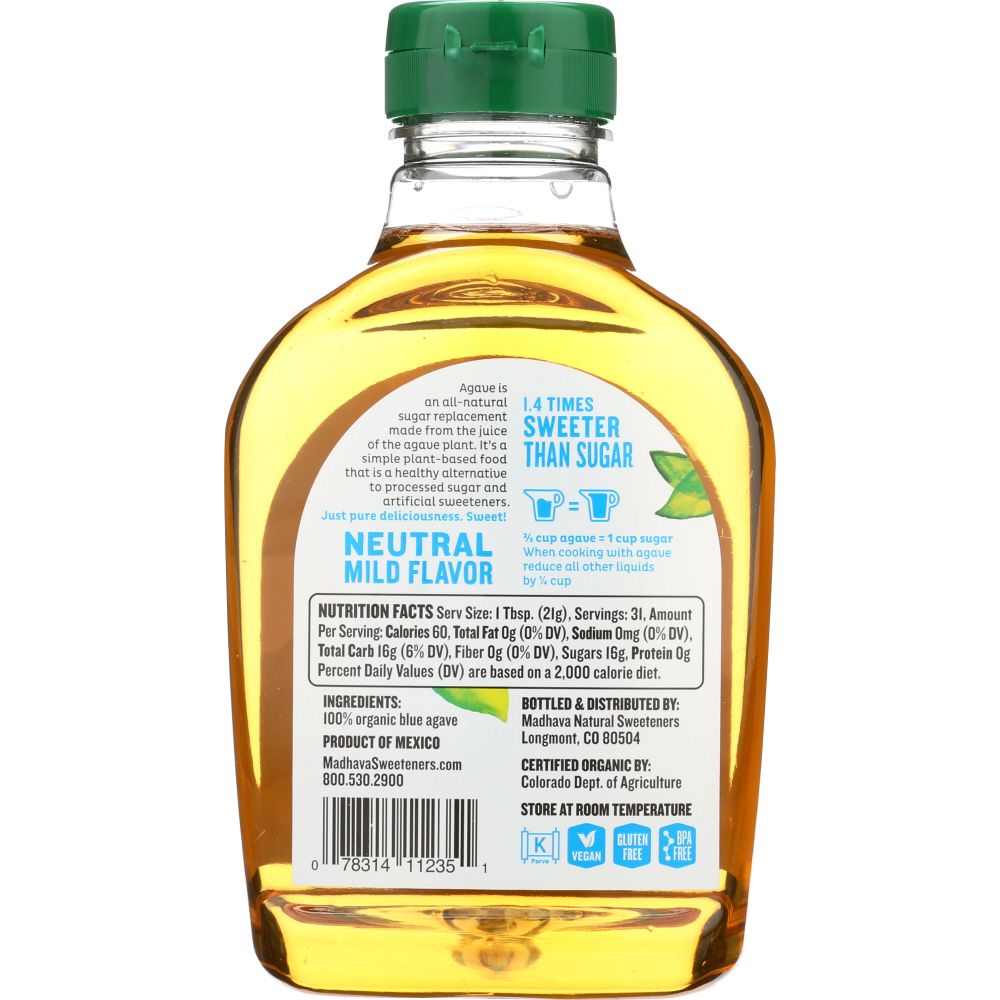 MADHAVA: Organic Golden Light Blue Agave, 23.5 oz - Baking Redefined
