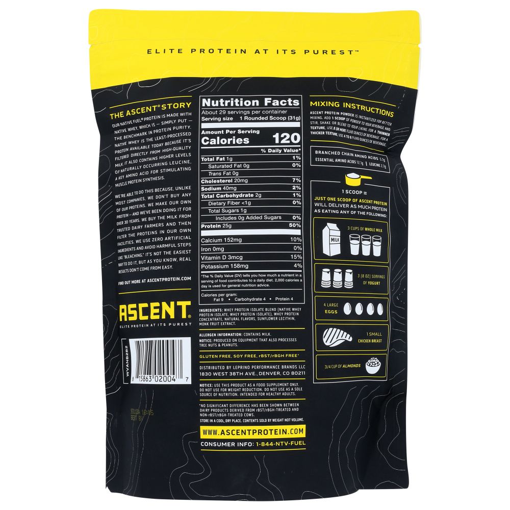 ASCENT: Whey Protein Native Vanil, 2 lb - Baking Redefined