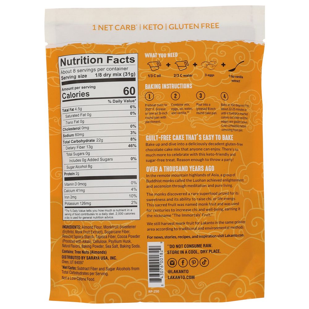 LAKANTO: Keto Cake Mix Chocolate, 8.8 oz - Baking Redefined