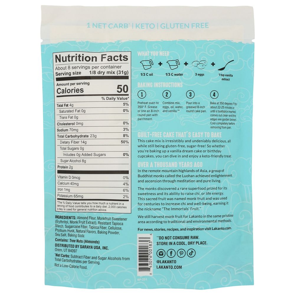 LAKANTO: Keto Cake Mix Vanilla, 8.8 oz - Baking Redefined