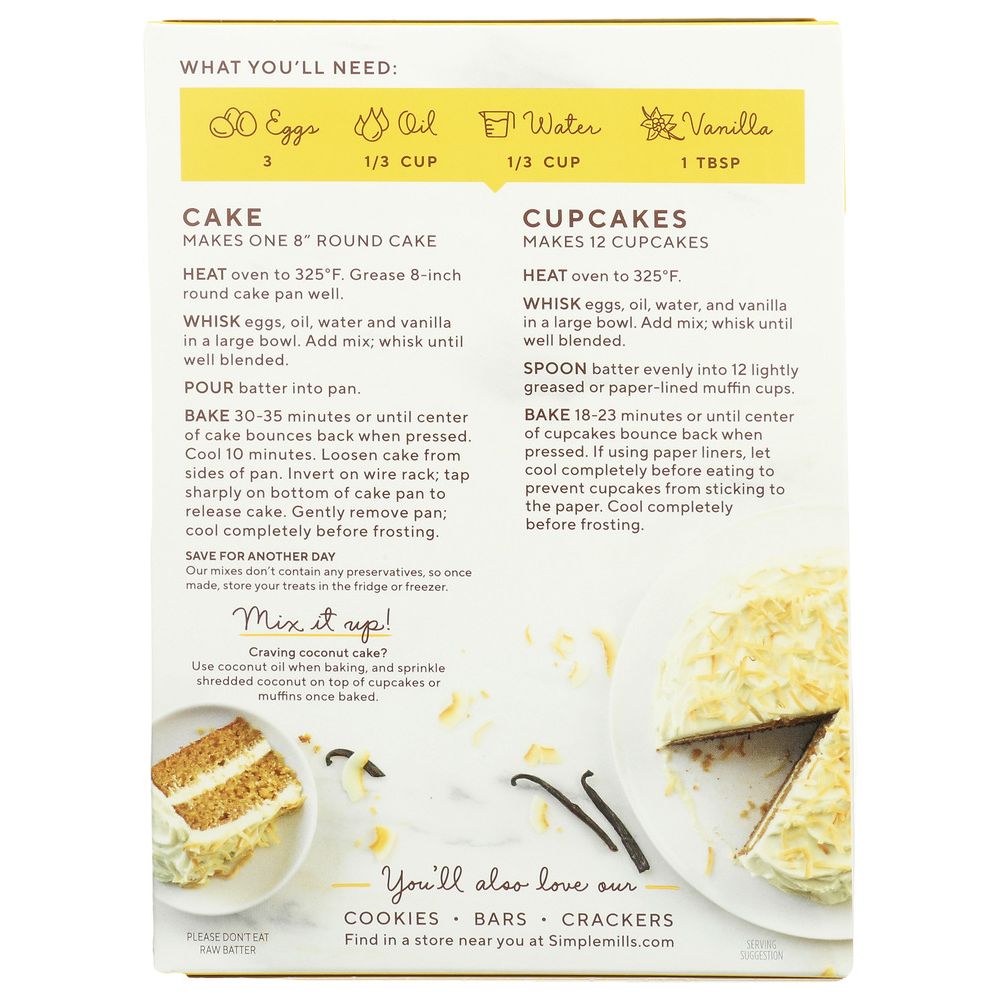 SIMPLE MILLS: Vanilla Cupcake & Cake Mix, 11.5 oz