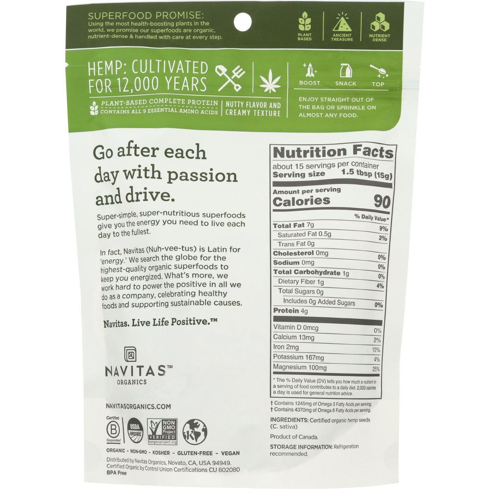NAVITAS: Organic Shelled Hemp Seeds, 8 oz - Baking Redefined