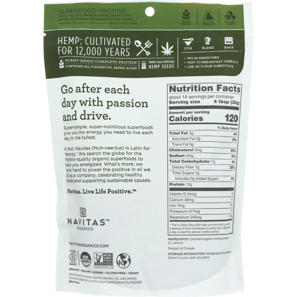 NAVITAS: Organic Raw Hemp Protein Powder, 12 oz - Baking Redefined
