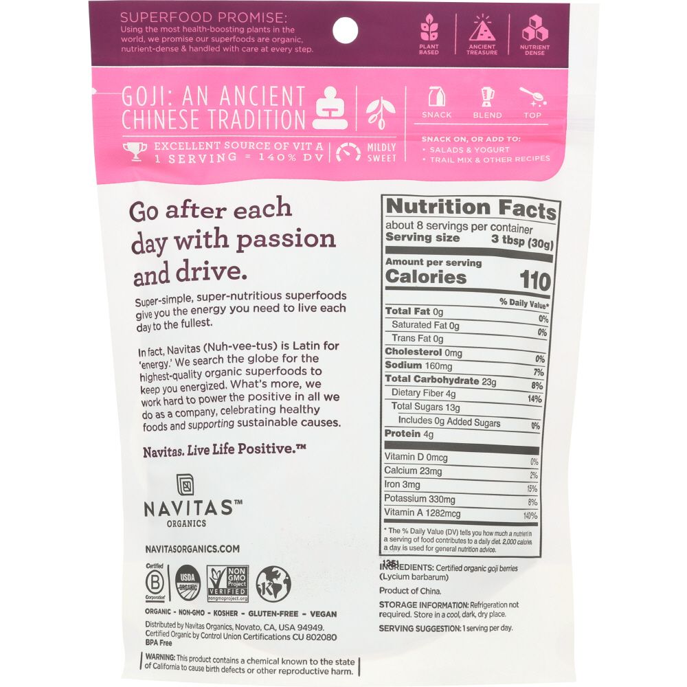 NAVITAS: Organic Goji Berries, 8 oz - Baking Redefined