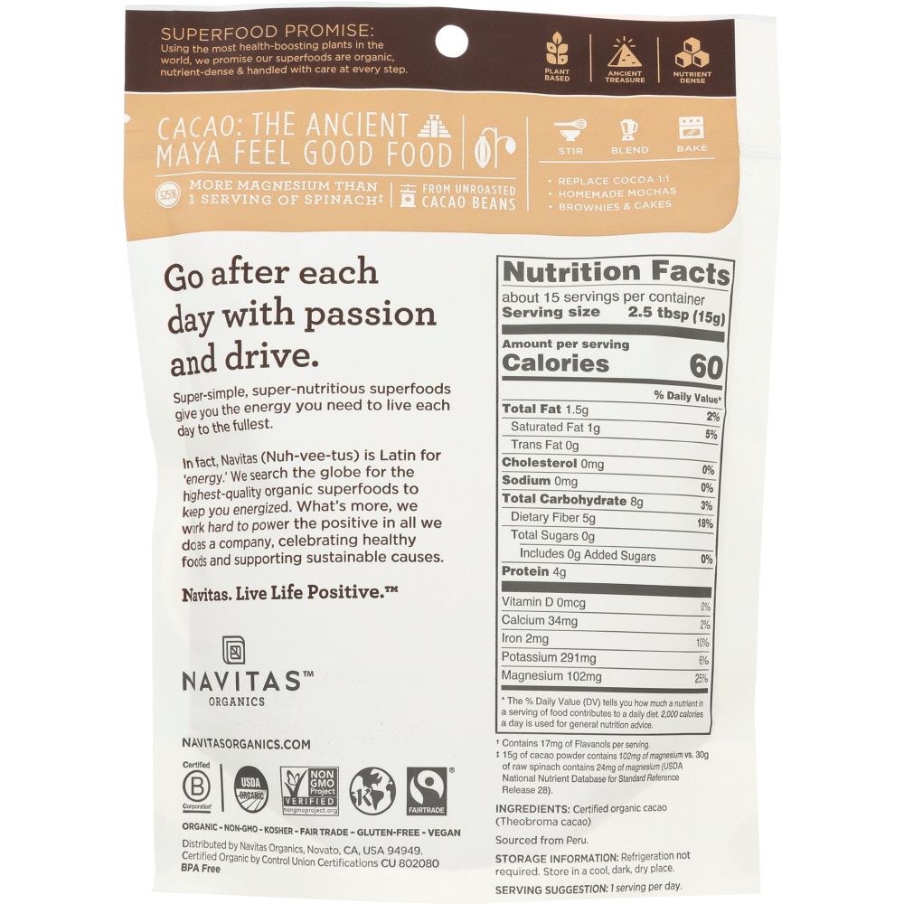 NAVITAS: Organic Cacao Powder, 8 oz - Baking Redefined