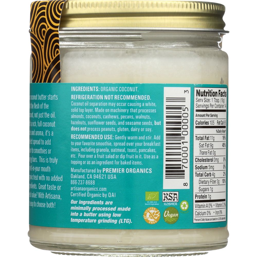 ARTISANA: Organic Raw Coconut Butter, 8 oz - Baking Redefined