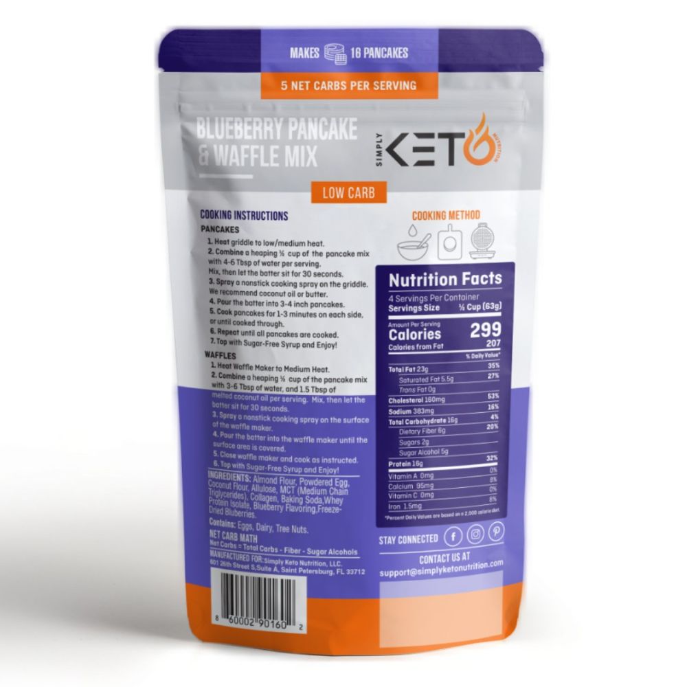 SIMPLY KETO NUTRITION: Blueberry Pancake & Waffle Mix, 8.8 oz