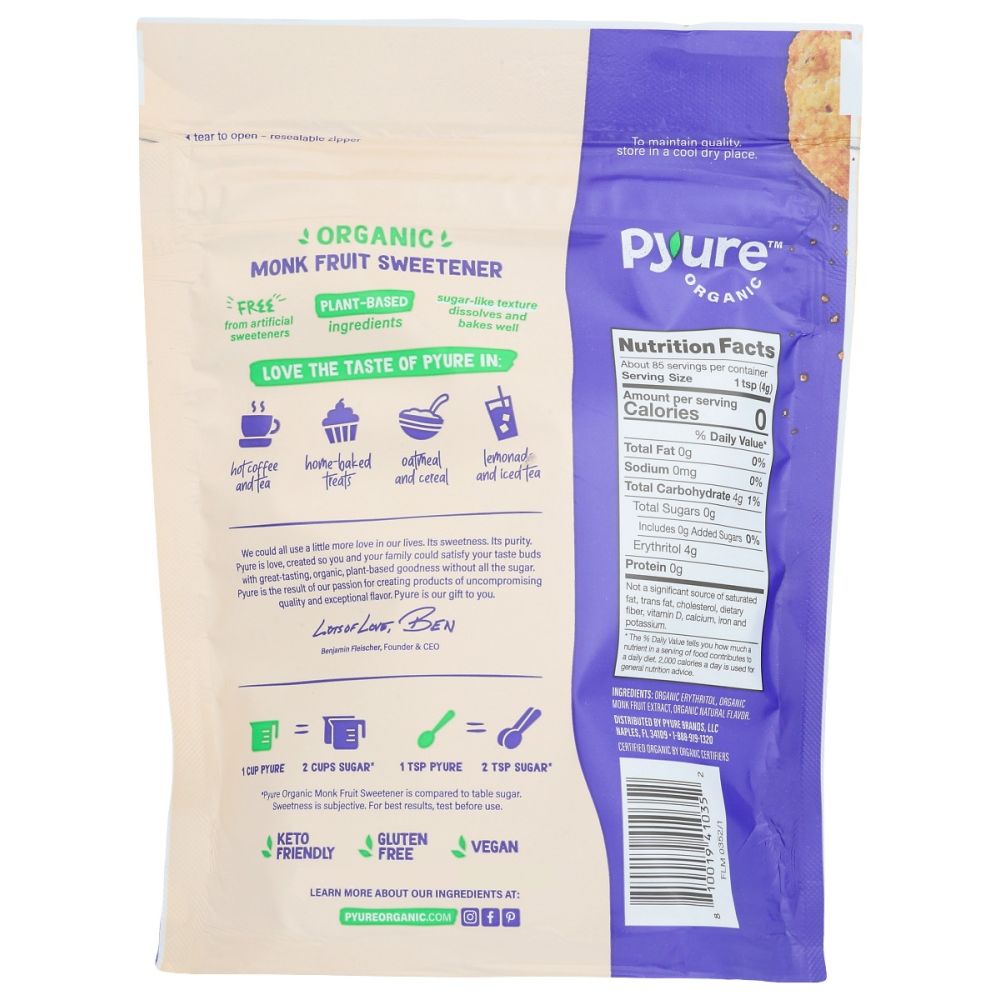 PYURE: Organic Monk Fruit Sweetener, 12 oz - Baking Redefined