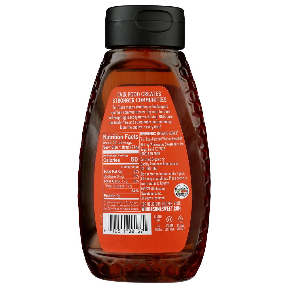 WHOLESOME SWEETENERS: Organic Honey, 16 oz