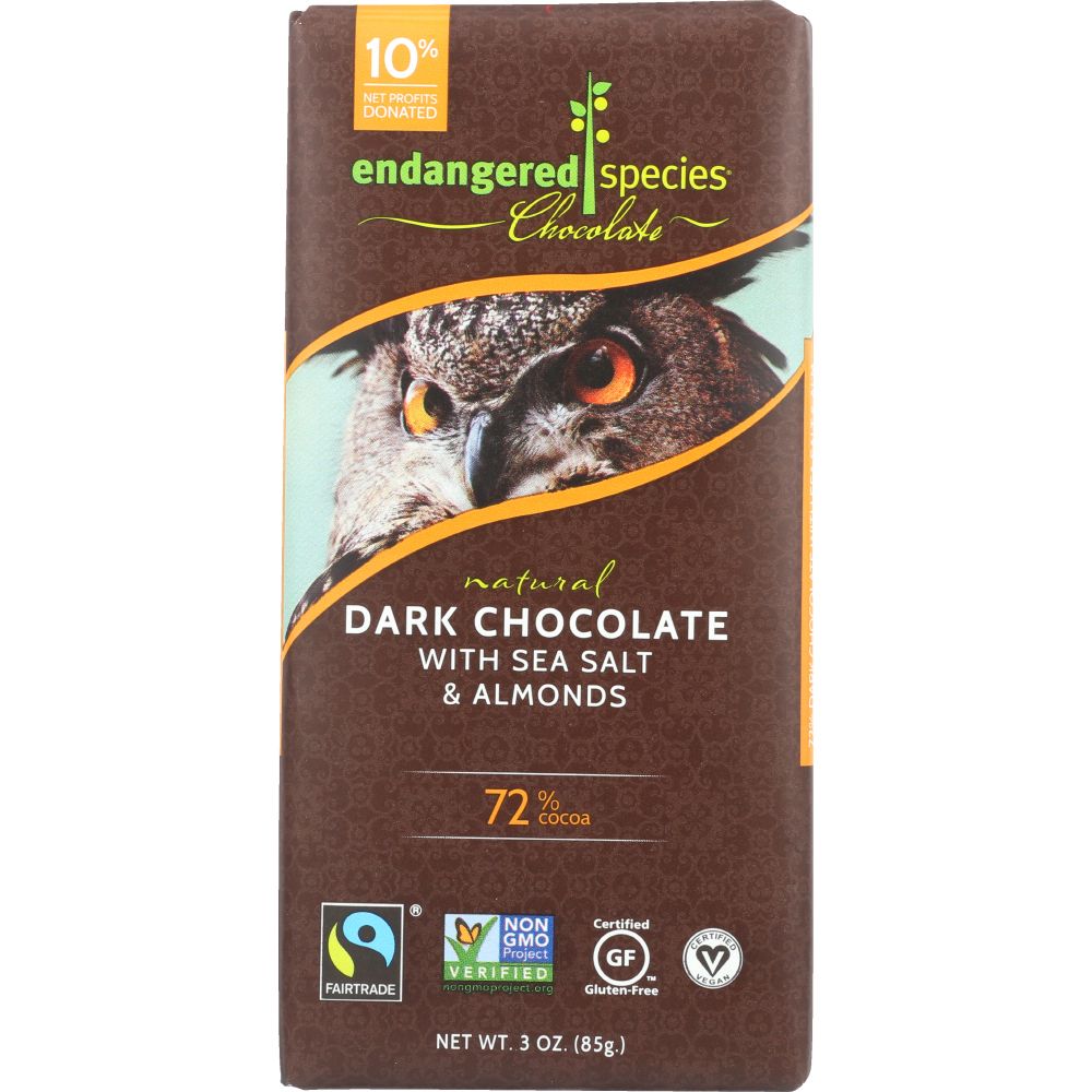 ENDANGERED SPECIES: Natural Dark Chocolate with Sea Salt &amp; Almonds, 3 oz