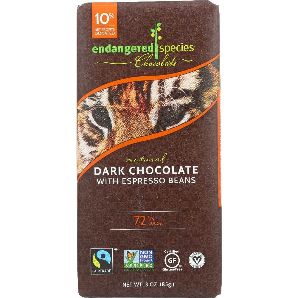 ENDANGERED SPECIES: Natural Dark Chocolate Bar with Espresso Beans, 3 oz - Baking Redefined