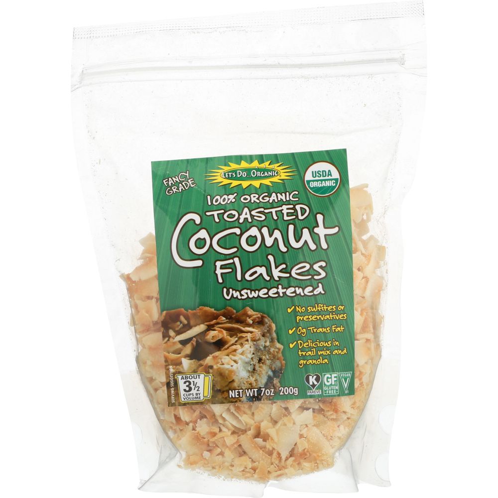 LETS DO ORGANICS: 100% Organic Unsweetened Toasted Coconut Flakes, 7 oz - Baking Redefined