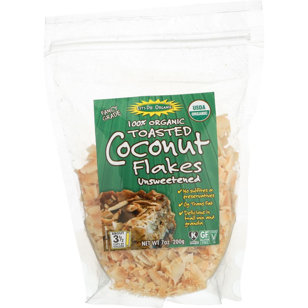 LETS DO ORGANICS: 100% Organic Unsweetened Toasted Coconut Flakes, 7 oz