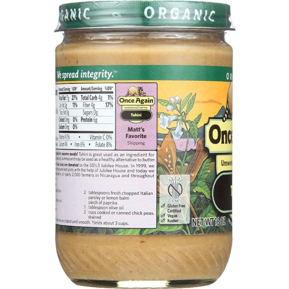 ONCE AGAIN: Organic Sesame Tahini, 16 oz