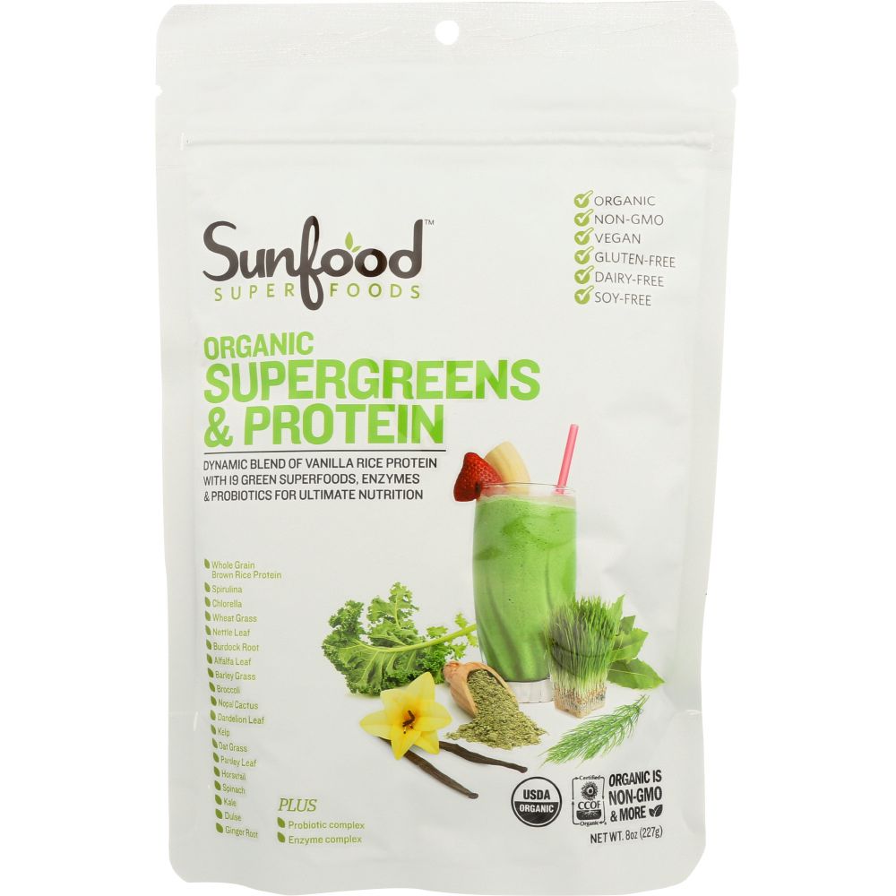 SUNFOOD SUPERFOODS: Supergreens Protein, 8 oz - Baking Redefined