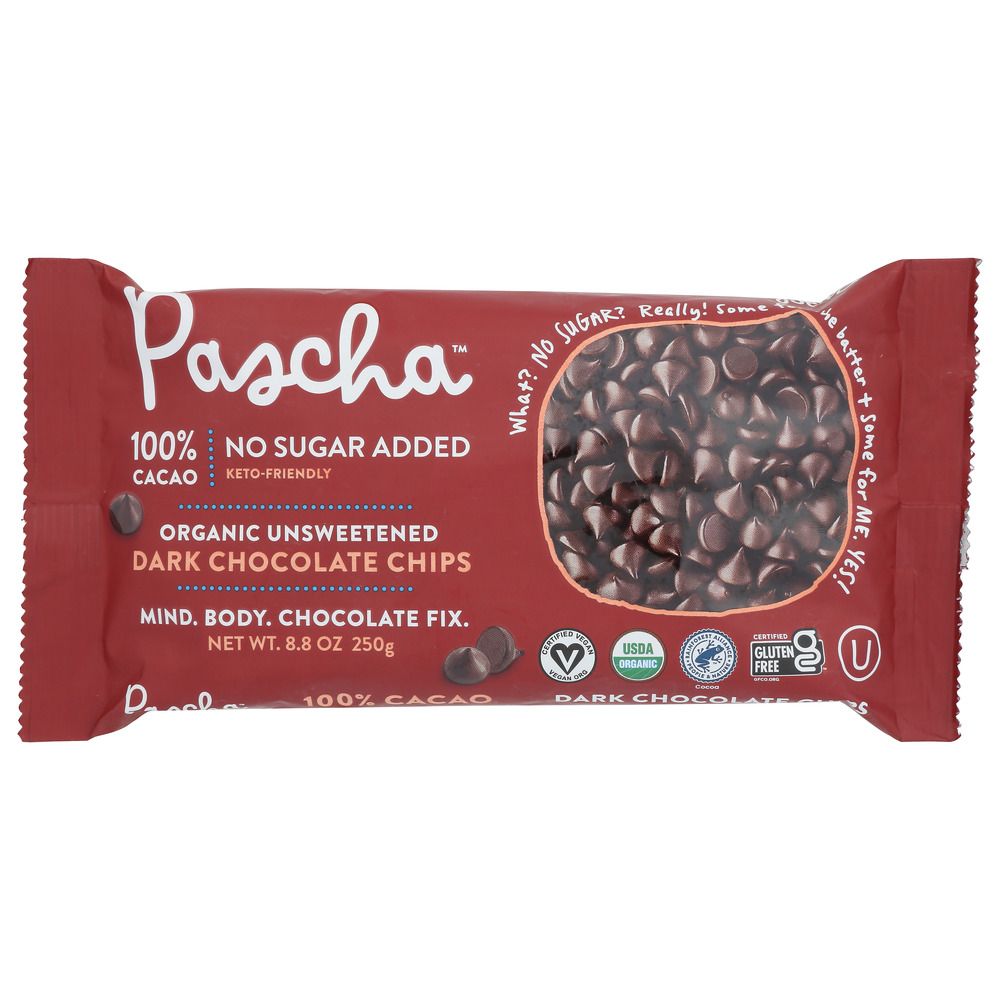 PASCHA: Organic Dark Chocolate Baking Chips Unsweetened, 8.75 oz - Baking Redefined
