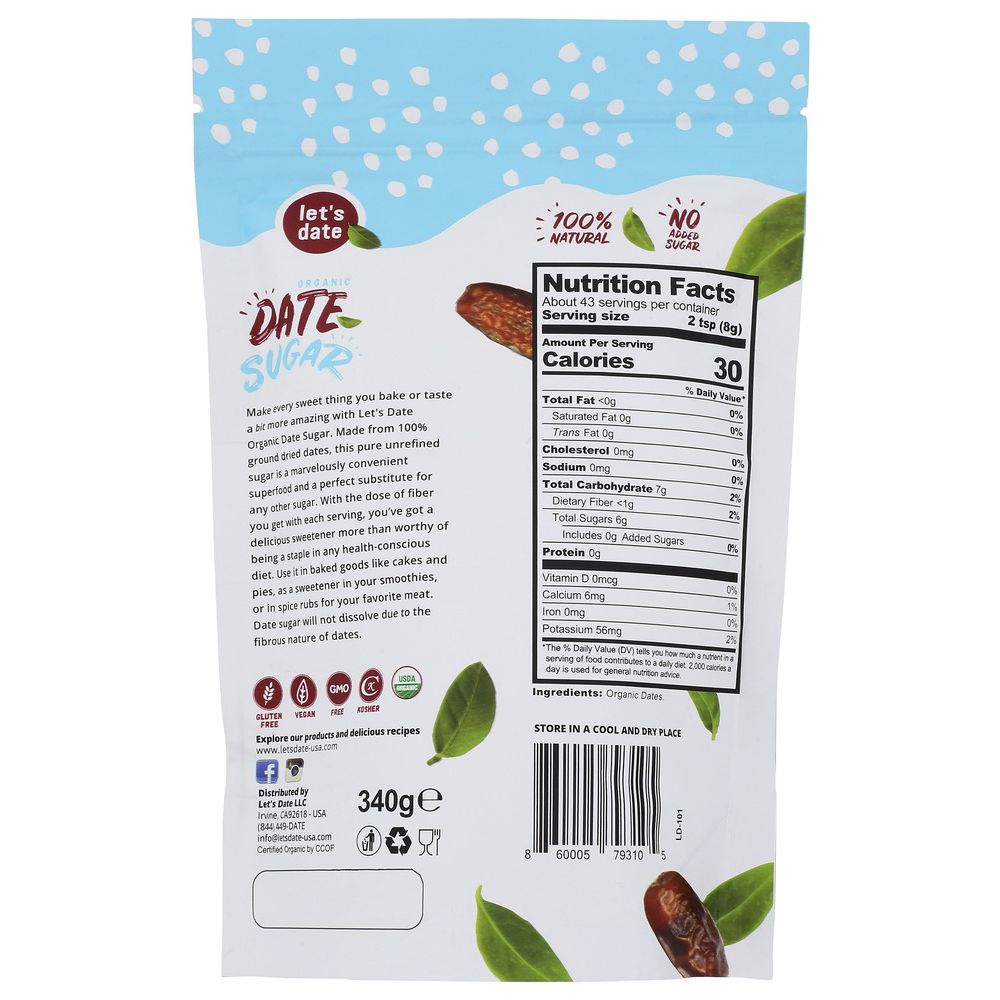 LETS DATE: Organic Date Sugar, 12 oz