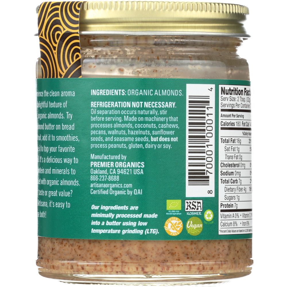 ARTISANA: Organic Raw Almond Butter, 8 oz