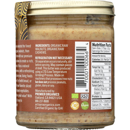 ARTISANA: 100% Organic Raw Walnut Butter with Cashews, 8 oz