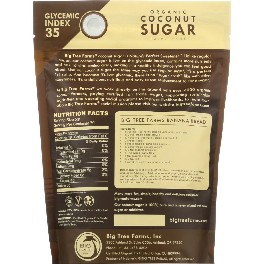 coconut palm sugar nutritional information BIG TREE FARMS: Organic Coconut Palm Sugar Vanilla, 14 oz – Baking Redefined