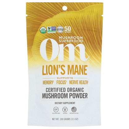 OM ORGANIC MUSHROOM NUTRITION: Lions Mane Mushroom Supplement Powder, 100 gm